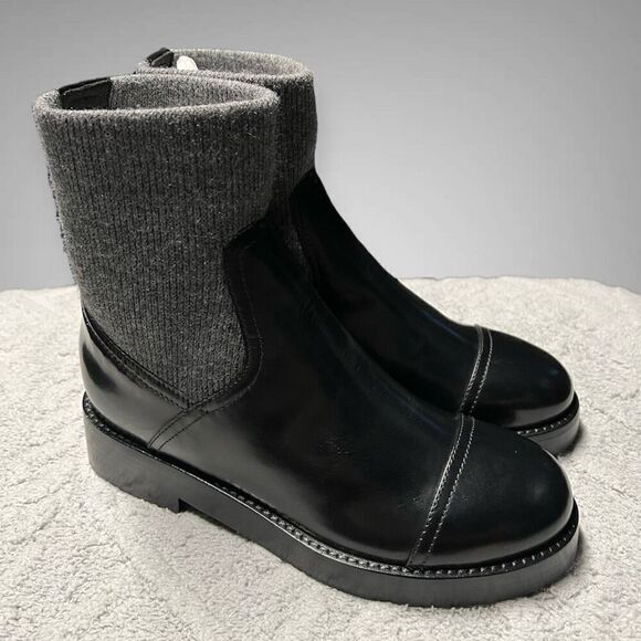 J.Crew Rib-cuff boots in Italian leather Black Gray Size 9 NWB - Picture 3 of 14